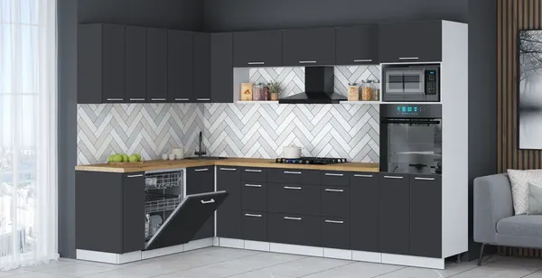 Изображение товара Кухонный гарнитур Interline Мила Gloss 1.896х2.98-2 (пепел/пепел/дуб бунратти)