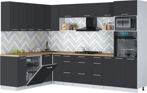 Изображение товара Кухонный гарнитур Interline Мила Gloss 1.896х2.98-2 (пепел/пепел/дуб бунратти)