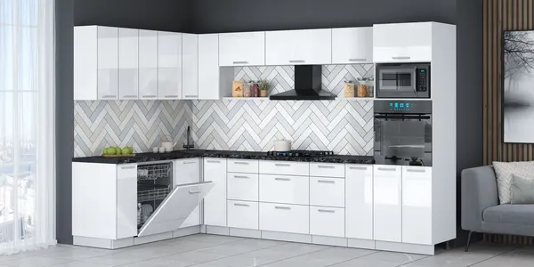Изображение товара Кухонный гарнитур Interline Мила Gloss 1.896х3.18 (белый глянец/белый глянец/кастилло темный)