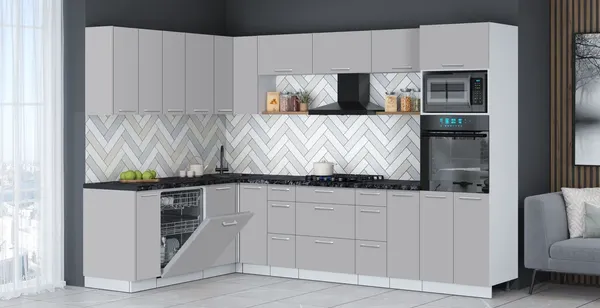 Изображение товара Кухонный гарнитур Interline Мила Gloss 1.896х2.98-2  (грей/грей/кастилло темный)