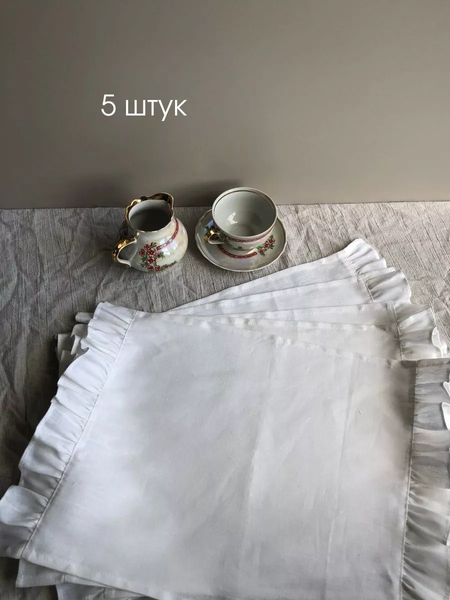 Изображение товара Сервировочная салфетка ОМурМебель 50x35см с рюшами + 5шт колец (5шт, белый)