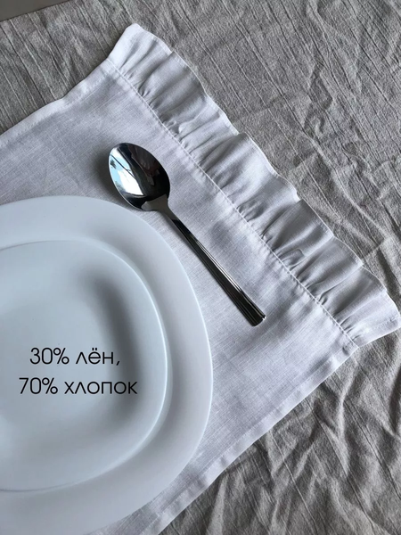 Изображение товара Сервировочная салфетка ОМурМебель 50x35см с рюшами + 5шт колец (5шт, белый)