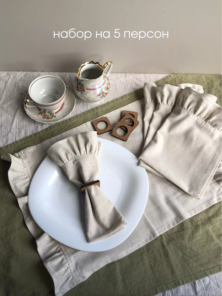 Изображение товара Сервировочная салфетка ОМурМебель 50x35см с рюшами + 5шт колец (5шт, серый)