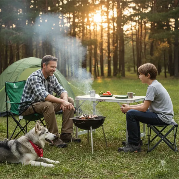 Изображение товара Комплект складной мебели Coyote Стол HYT003 50x80см + Кресло HKC-1046 (2шт, темно-зеленый)