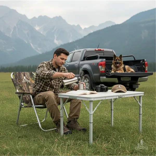 Изображение товара Комплект складной мебели Coyote Стол HYT003 50x80см + Кресло Sundays ZC-CC102 (4шт, серый/зеленый)