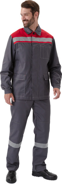 Изображение товара Комплект рабочей одежды УРСУС Ударник КОС317-303 (темно-серый/красный, 52-54/182-188)