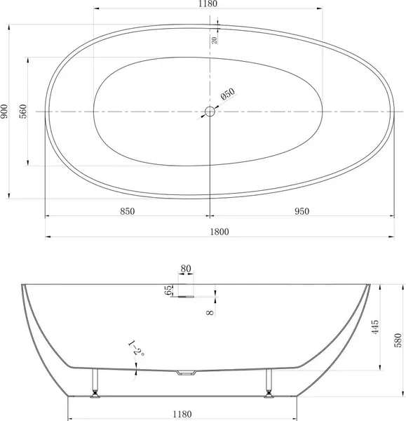 Изображение товара Ванна акриловая Abber AB9211-1.8 (белый)