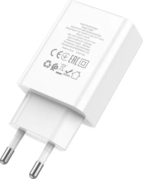 Изображение товара Адаптер питания сетевой Hoco C100A 20W USB A+C (белый)