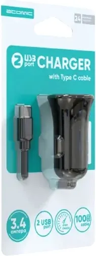 Изображение товара Зарядное устройство автомобильное Atomic Linx C240 с кабелем USB A-C / 20.102 (черный)
