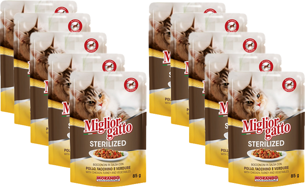 Изображение товара Влажный корм для кошек Miglior Gatto Sterilized Chicken, Turkey and Vegetable (10х85г)