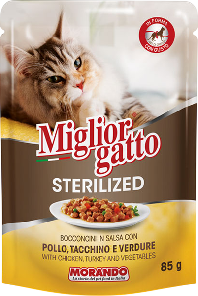 Изображение товара Влажный корм для кошек Miglior Gatto Sterilized Chicken, Turkey and Vegetable (10х85г)