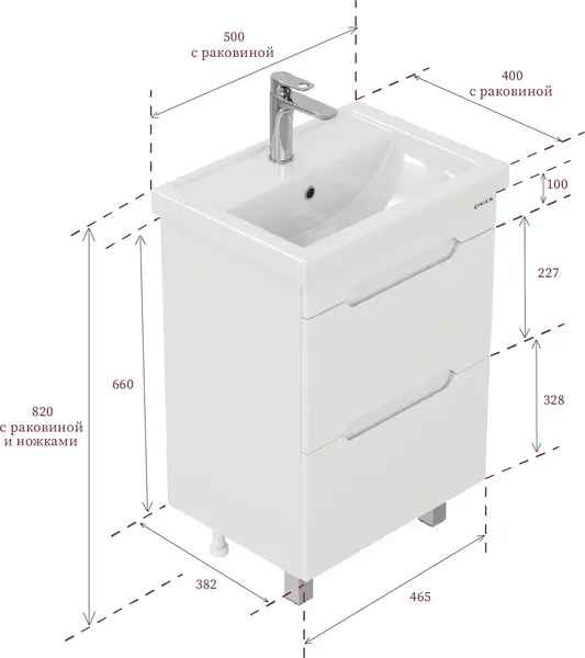 Изображение товара Тумба под умывальник Onika Айленд 50 105039 + Kirovit Фостер 50