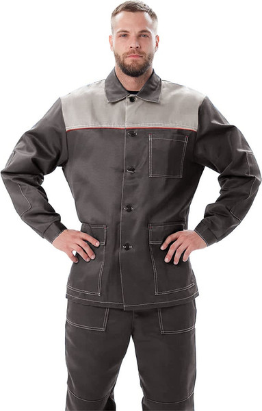 Изображение товара Комплект рабочей одежды УРСУС Дамаск КОС316-303 (темно-серый/светло-серый/красный, 56-58/182-188)