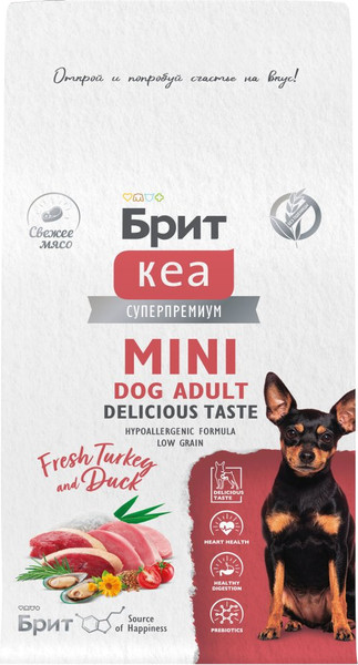 Изображение товара Сухой корм для собак Брит Кеа Mini Adult Delicious Taste с инд. и уткой д/приверед./ 6010780 (400г)
