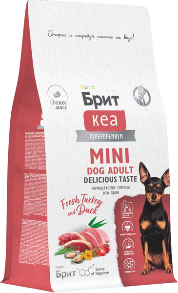 Изображение товара Сухой корм для собак Брит Кеа Mini Adult Delicious Taste с инд. и уткой д/приверед./ 6010780 (400г)