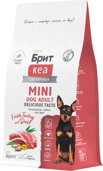 Изображение товара Сухой корм для собак Брит Кеа Mini Adult Delicious Taste с инд. и уткой д/приверед./ 6010780 (400г)