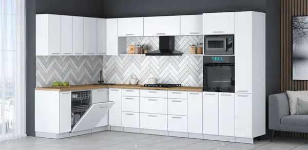 Изображение товара Кухонный гарнитур Interline Мила Gloss 1.896х3.48  (белый/белый/дуб бунратти)