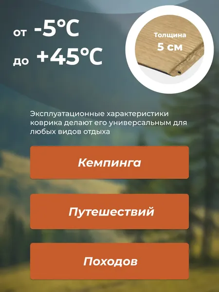 Изображение товара Туристический коврик Sundays Самонадувающийся ZC-SIM006 с подушкой (5см, коричневый)