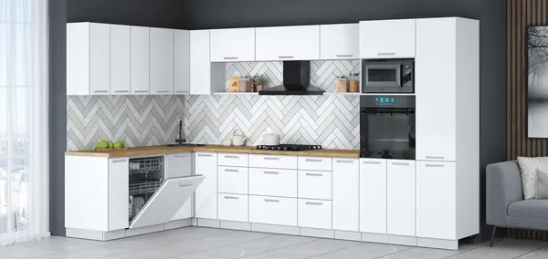 Изображение товара Кухонный гарнитур Interline Мила Gloss 1.896х3.58  (белый/белый/дуб бунратти)