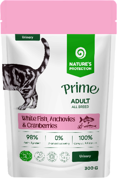 Изображение товара Влажный корм для кошек Nature's Protection NP Prime Urinary Кусочки в соусе белая рыба/анчоусы/клюква (300г)
