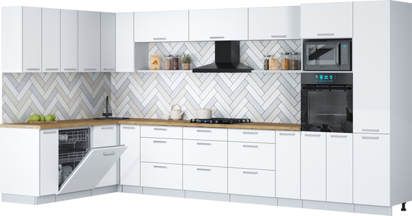 Изображение товара Кухонный гарнитур Interline Мила Gloss 1.896х3.98  (белый/белый/дуб бунратти)