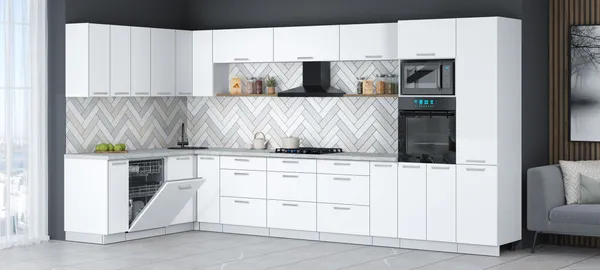 Изображение товара Кухонный гарнитур Interline Мила Gloss 1.896х3.98  (белый/белый/серый каспий)