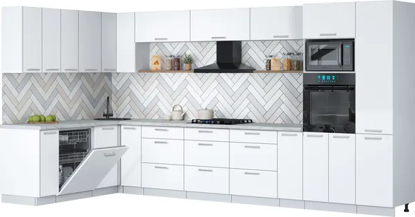 Изображение товара Кухонный гарнитур Interline Мила Gloss 1.896х3.98  (белый/белый/серый каспий)