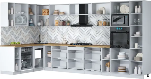 Изображение товара Кухонный гарнитур Interline Мила Gloss 1.896х3.98  (белый/белый/серый каспий)