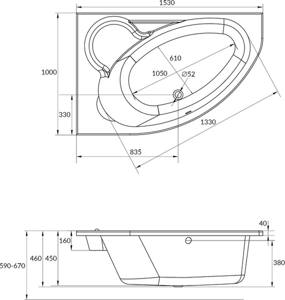 Изображение товара Ванна акриловая Cersanit Kaliope 153x100 R 63442 с сифоном Prime 64287 (сифон черный)
