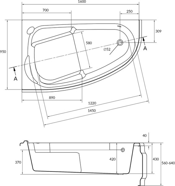 Изображение товара Ванна акриловая Cersanit Joanna 160x95 R 63339 с сифоном Prime 64287 (сифон черный)