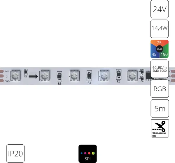 Изображение товара Светодиодная лента Arte Lamp A2406010-05-RGB