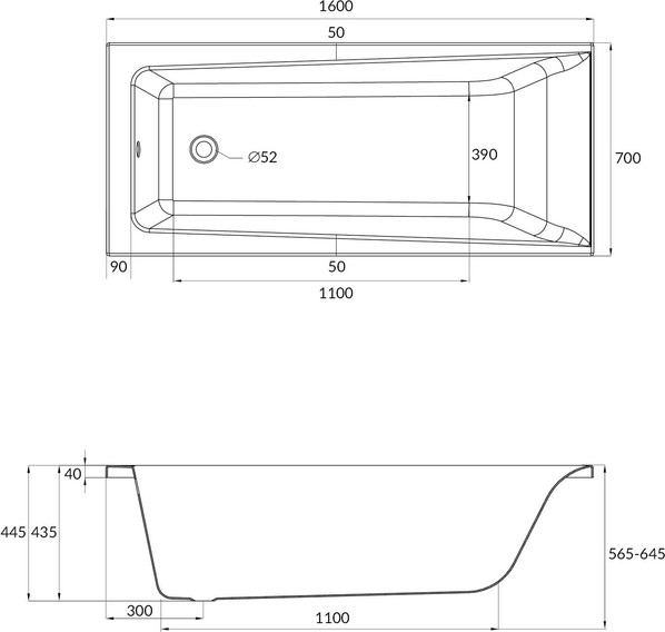 Изображение товара Ванна акриловая Cersanit Lorena 160x70 63322 с сифоном Prime 64287 (сифон черный)