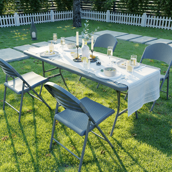 Изображение товара Стол складной SAMMAN Van R 185x77x74 (ротанг, серый)