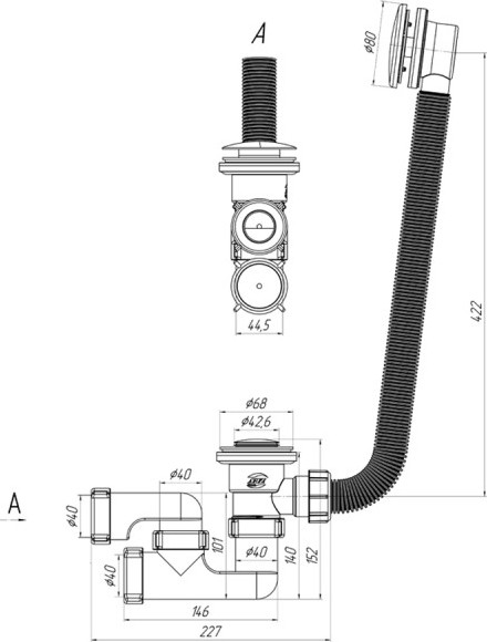 Изображение товара Ванна акриловая Cersanit Lorena 160x70 / 63322 (с ножками и сифоном Prime черный)