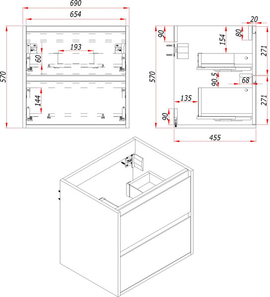 Изображение товара Тумба для ванной ЗОВ Парма 70 со столешницей T695C2 / P70LWP0MWHMC1A (белый/белый галифакс)