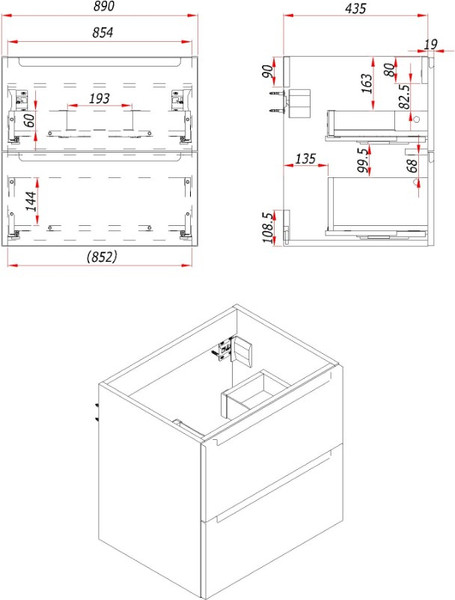 Изображение товара Тумба для ванной ЗОВ Дион 90 со столешницей T895C2 / D90LWP0M9003MKV5 (белый матовый)