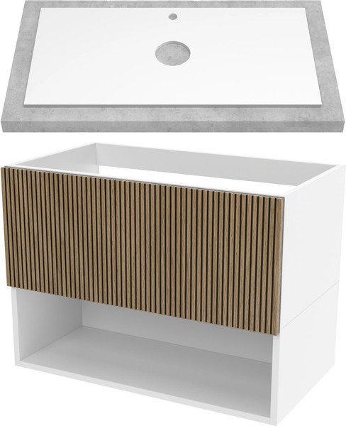 Изображение товара Тумба для ванной ЗОВ Кито-2 80 со столешницей T795C2 / 2K80LW0MRMC (белый/тростник)