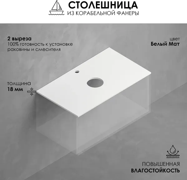 Изображение товара Тумба для ванной ЗОВ Кито 100 со столешницей T995C2 / K100LW0MRMC (белый/тростник)