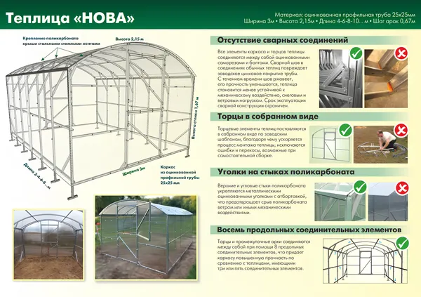 Изображение товара Теплица ИМпласт Новая прямостенная 3х4м / 15574 (с сотовым поликарбонатом)