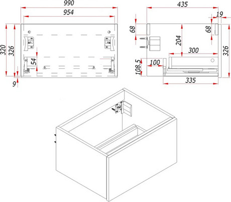 Изображение товара Тумба для ванной ЗОВ Кито 100 со столешницей T995C2 / K100LW0MWMC (белый матовый)
