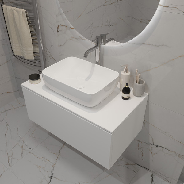 Изображение товара Тумба для ванной ЗОВ Кито 100 со столешницей T995C2 / K100LW0MWMC (белый матовый)