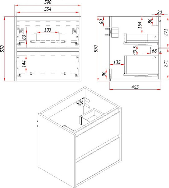 Изображение товара Тумба для ванной ЗОВ Парма 60 со столешницей T595C2 / P60LWP0MWHMC1A (белый/белый галифакс)