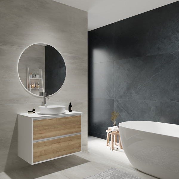 Изображение товара Тумба для ванной ЗОВ Парма 80 со столешницей T795C2 / P80LWP0MHMC1A (белый/галифакс)