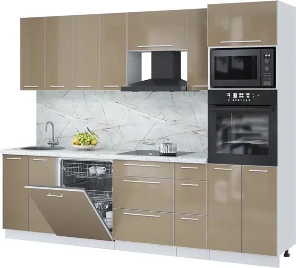 Изображение товара Кухонный гарнитур Interline Пластик 2.7-ПМ1  (капучино глянец/капучино глянец/серый каспий)