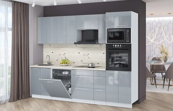 Изображение товара Кухонный гарнитур Interline Пластик 2.7-ПМ1  (туманный глянец/туманный глянец/бискайская сосна)