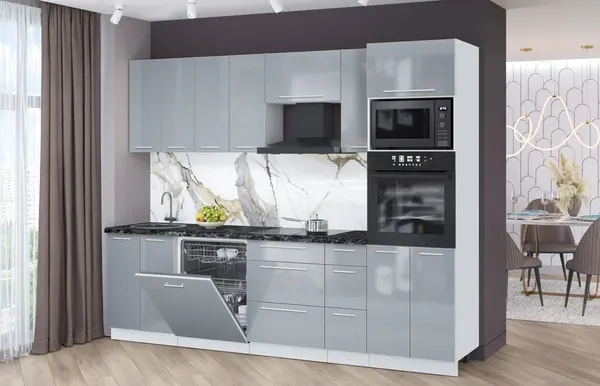 Изображение товара Кухонный гарнитур Interline Пластик 2.7-ПМ1 (туманный глянец/туманный глянец/кастилло темный)