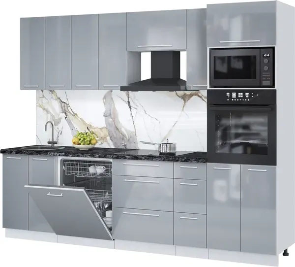 Изображение товара Кухонный гарнитур Interline Пластик 2.7-ПМ1 (туманный глянец/туманный глянец/кастилло темный)