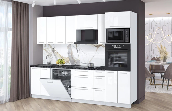 Изображение товара Кухонный гарнитур Interline Пластик 2.7-ПМ1  (белый глянец/белый глянец/кастилло темный)