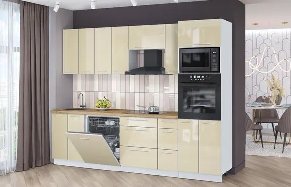 Изображение товара Кухонный гарнитур Interline Пластик 2.7-ПМ1 ( ваниль глянец/ваниль глянец/дуб бунратти)