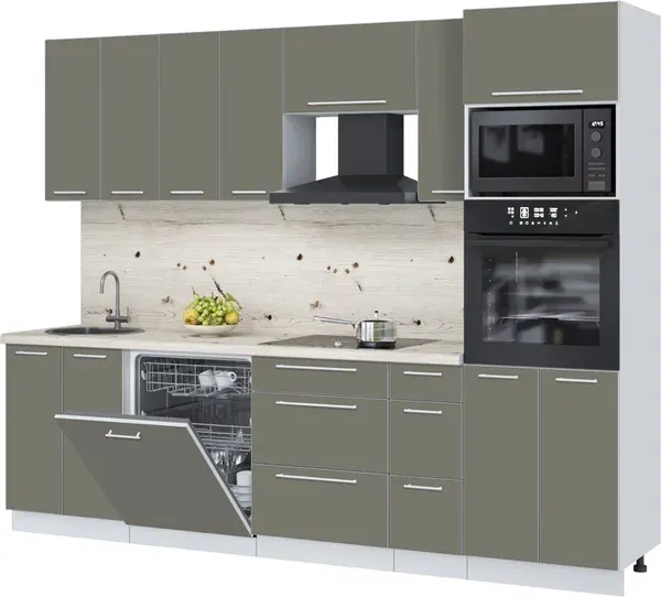 Изображение товара Кухонный гарнитур Interline Пластик 2.7-ПМ1  (кварцевый/кварцевый/бискайская сосна)